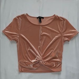 Salmon Crushed Velvet Tied Crop